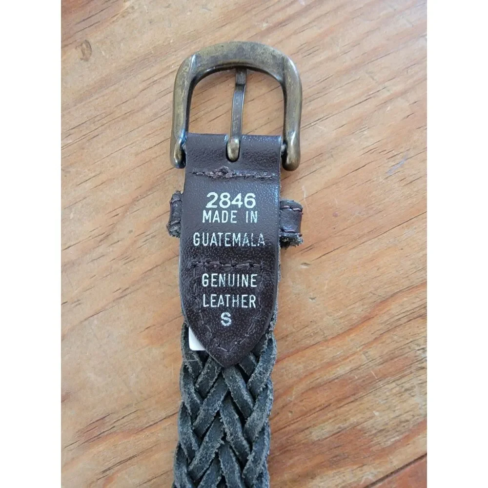 Genuine Leather Braided Belt Brown XSmall Small
